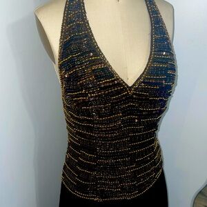 Black Vintage embellished dress, Halter top, A line bottom.